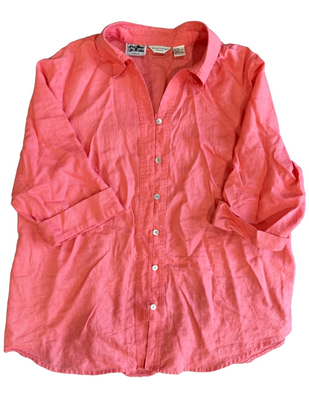 Richard Malcolm 100% Irish Linen Button Shirt 2X Coral Pink Coastal Grandma Boho